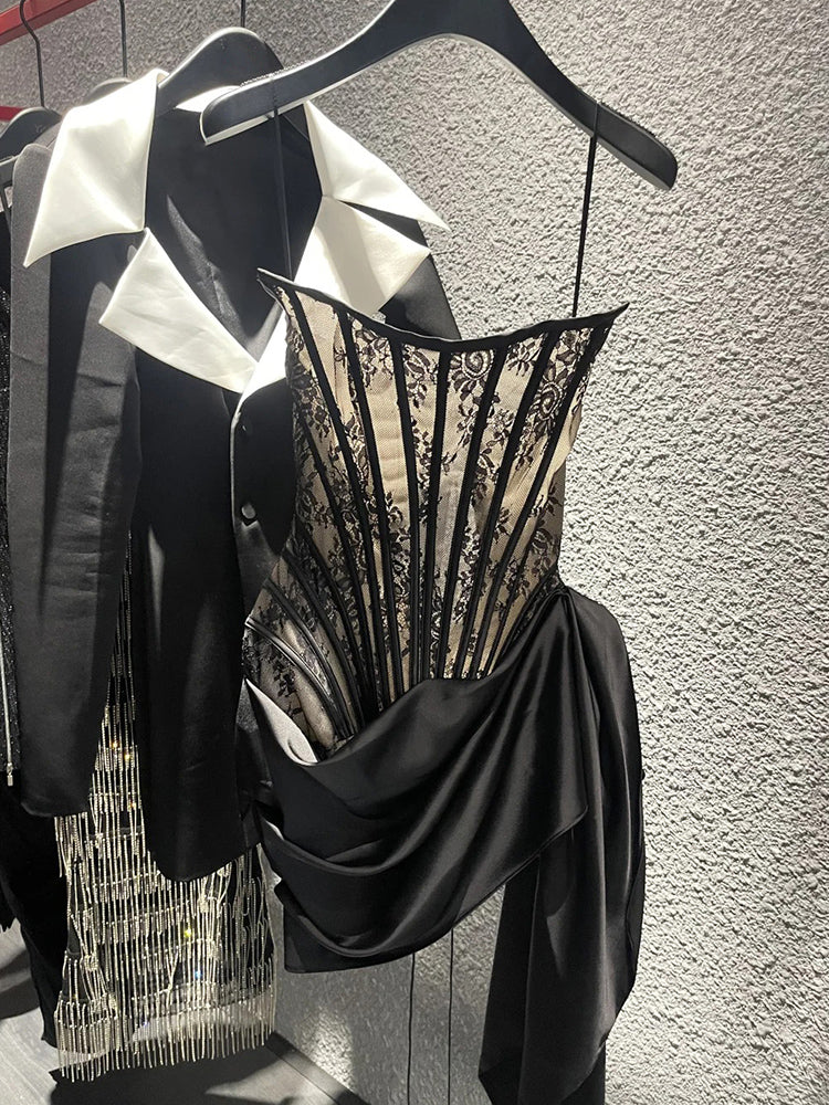 Vestido corto de satén negro con tirantes finos para cumpleaños, ideal para el 23.º cumpleaños, DP1706