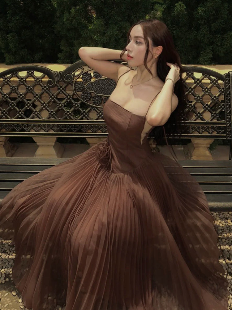 Vestido largo de tul con tirantes finos, corte A, para fiesta de cumpleaños, para verano, 23.º cumpleaños, DP1708
