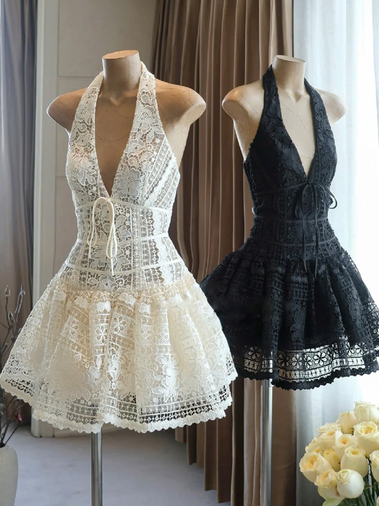 Vestido corto de verano con tirantes finos y encaje, corte A, para cumpleaños, minivestido de fiesta para 23 cumpleaños, DP1717