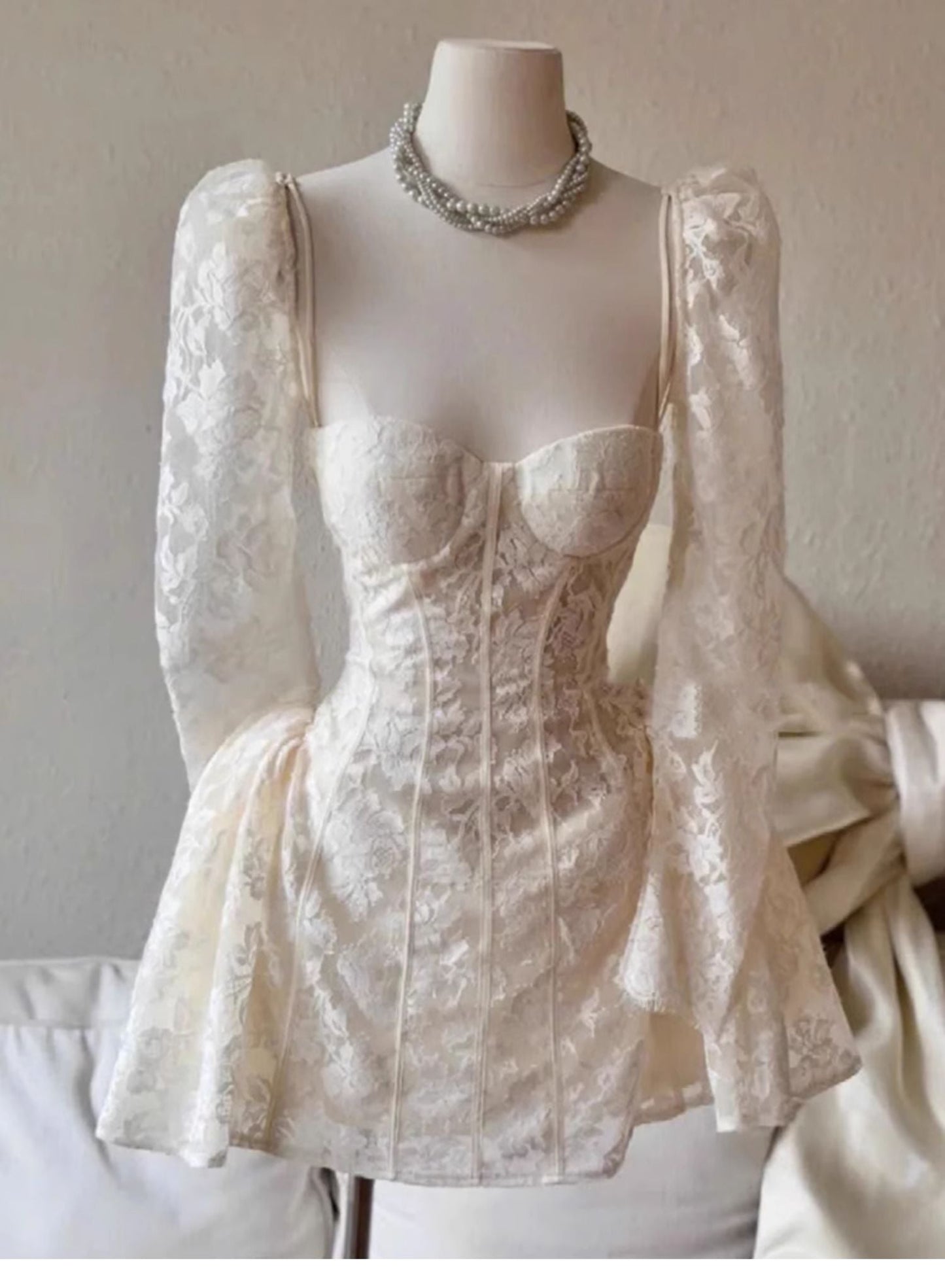 Vestido de verano blanco de encaje con escote en forma de corazón, manga corta y larga, minivestido de cumpleaños para fiesta de cumpleaños número 23, DP1721