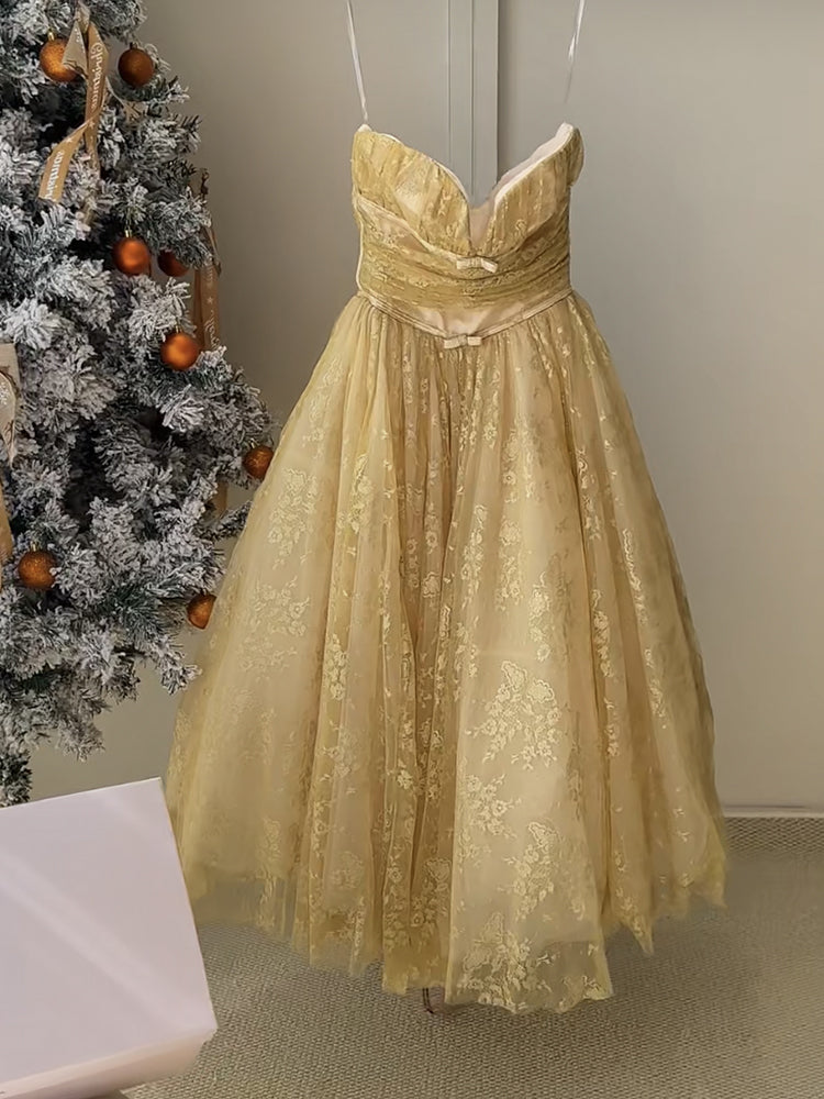 Vestido de fiesta de verano de tul dorado sin tirantes, vestido de fiesta de cumpleaños, traje de fiesta para el 23.º cumpleaños, DP1732