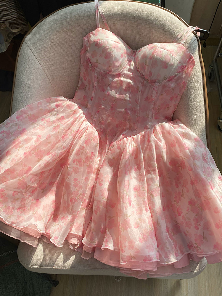 Vestido corto de verano con tirantes finos y estampado floral, ideal para cumpleaños, minivestido de fiesta para el 23.º cumpleaños, DP1736