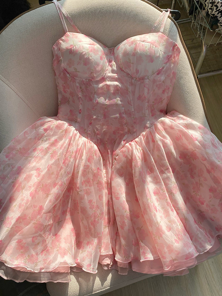 Vestido corto de verano con tirantes finos y estampado floral, ideal para cumpleaños, minivestido de fiesta para el 23.º cumpleaños, DP1736