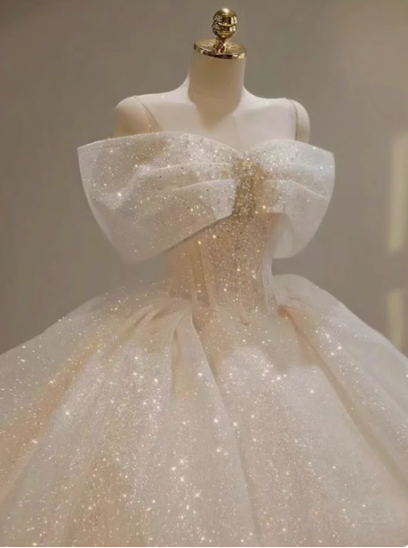 Vestido de novia de ensueño, vestido de fiesta con hombros descubiertos y lentejuelas, DP1802