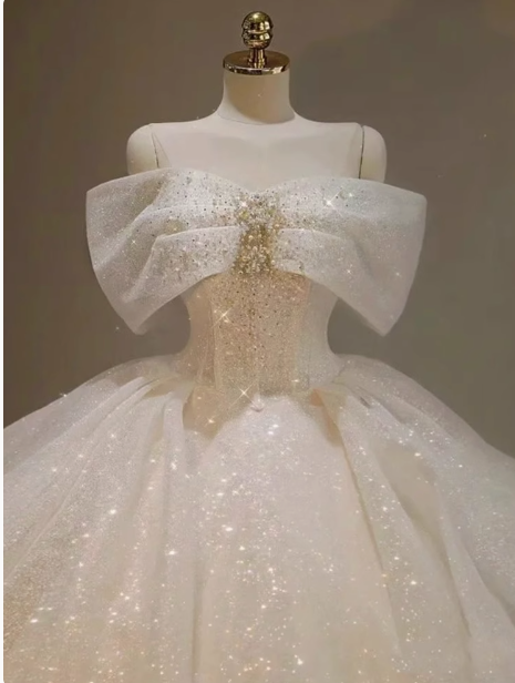 Vestido de novia de ensueño, vestido de fiesta con hombros descubiertos y lentejuelas, DP1802