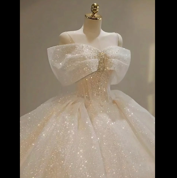 Vestido de novia de ensueño, vestido de fiesta con hombros descubiertos y lentejuelas, DP1802