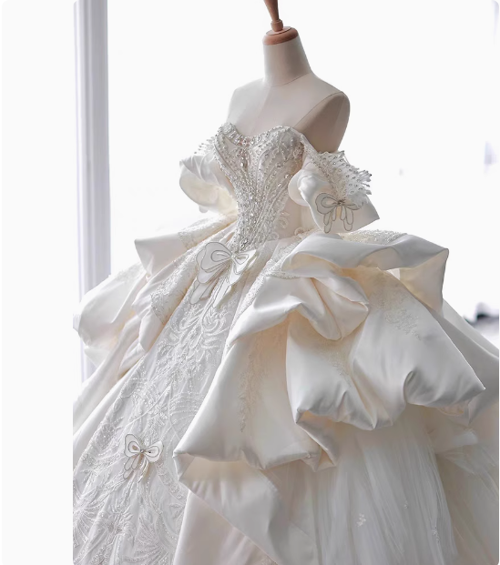Vestido de novia de ensueño, de satén, con hombros descubiertos, DP1803