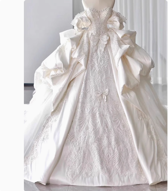 Vestido de novia de ensueño, de satén, con hombros descubiertos, DP1803