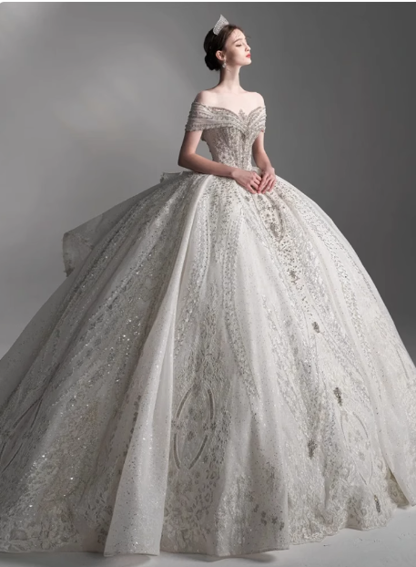 Vestido de novia de ensueño, vestido de fiesta con hombros descubiertos y lentejuelas, DP1805