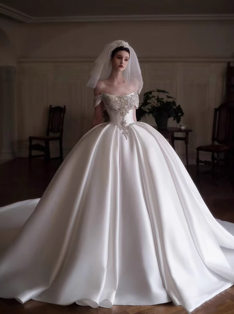 Vestido de novia de ensueño, vestido de fiesta con hombros descubiertos, satén, DP1807