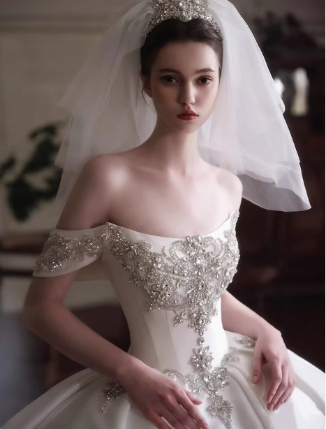Vestido de novia de ensueño, vestido de fiesta con hombros descubiertos, satén, DP1807