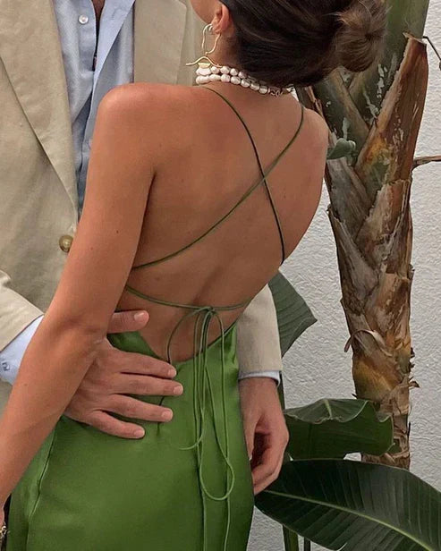 Elegante vestido de fiesta largo verde sin espalda Vestidos de fiesta elegantes