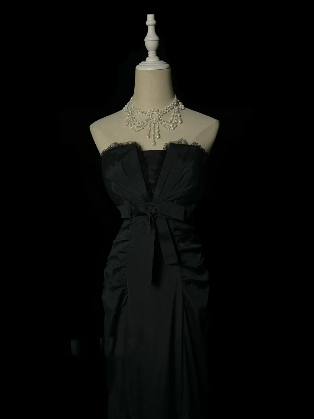 Vestido negro retro de sirena sin tirantes para 20 cumpleaños, vestido largo de fiesta, atuendos de cumpleaños para mujer DP2073