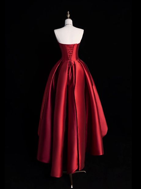 Hermoso vestido de fiesta sin tirantes color burdeos, vestidos formales de verano para invitadas de boda, trajes para invitadas de boda DP2259