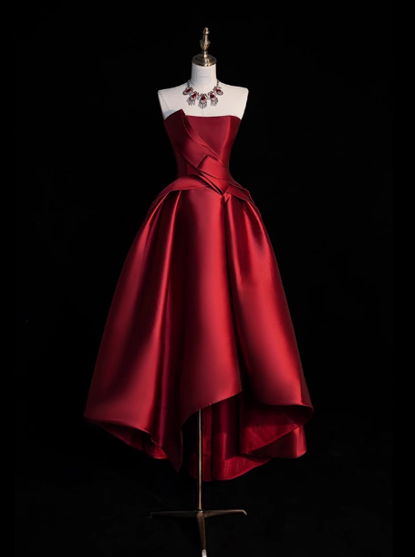 Hermoso vestido de fiesta sin tirantes color burdeos, vestidos formales de verano para invitadas de boda, trajes para invitadas de boda DP2259