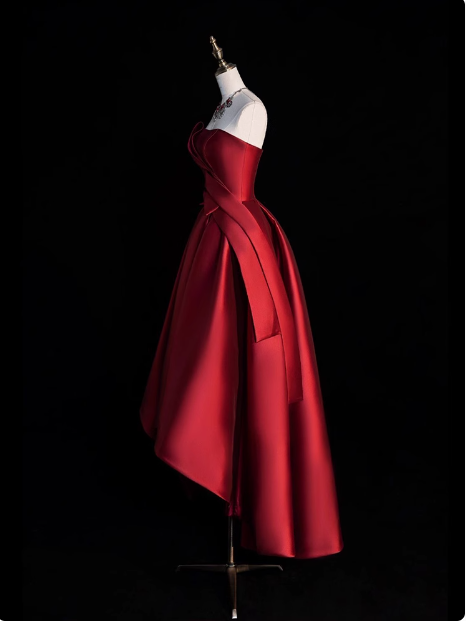 Hermoso vestido de fiesta sin tirantes color burdeos, vestidos formales de verano para invitadas de boda, trajes para invitadas de boda DP2259