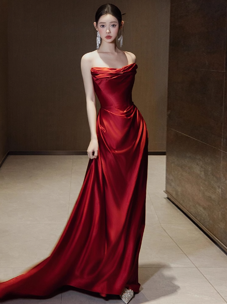 Hermosos vestidos de fiesta de sirena sin tirantes en color burdeos, vestidos formales de verano para invitadas de boda, trajes para invitadas de boda DP2270