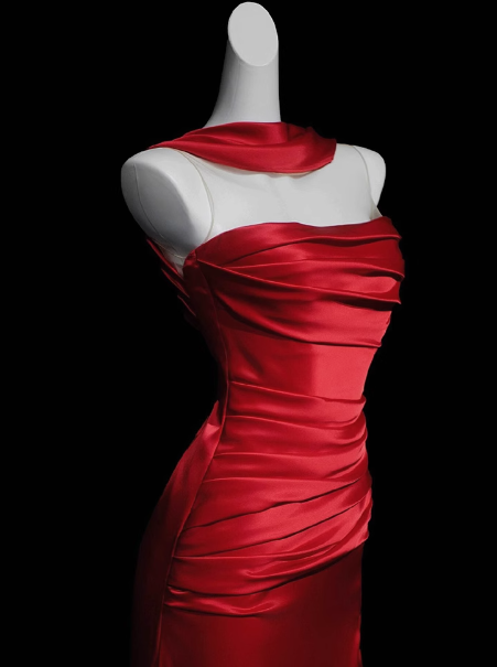 Gorgeous Sheath Strapless Red Satin Slit Prom Dresses Formal Summer Wedding Guest Dresses Wedding Guest Outfits DP2278