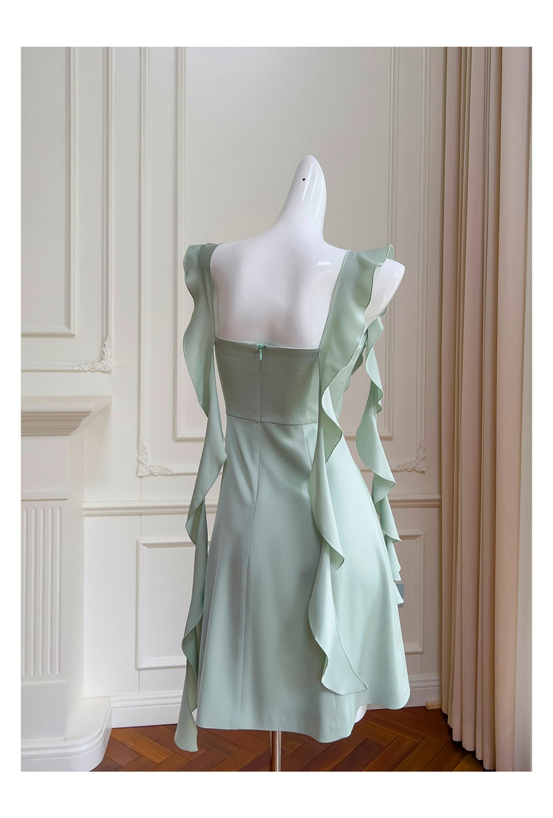 Sexy A line Square Mint Green Satin Short Homecoming Dress Summer Hoco Dresses Cocktail Dress Birthday Outfits DP2283