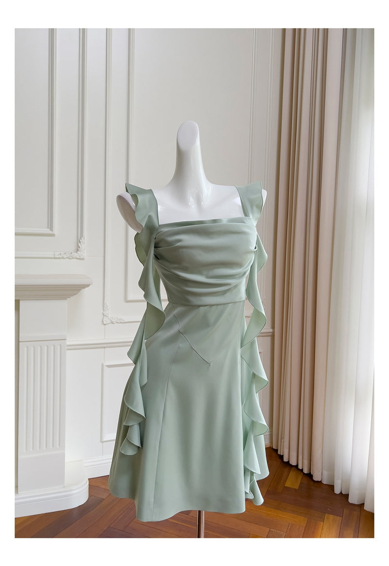 Sexy A line Square Mint Green Satin Short Homecoming Dress Summer Hoco Dresses Cocktail Dress Birthday Outfits DP2283