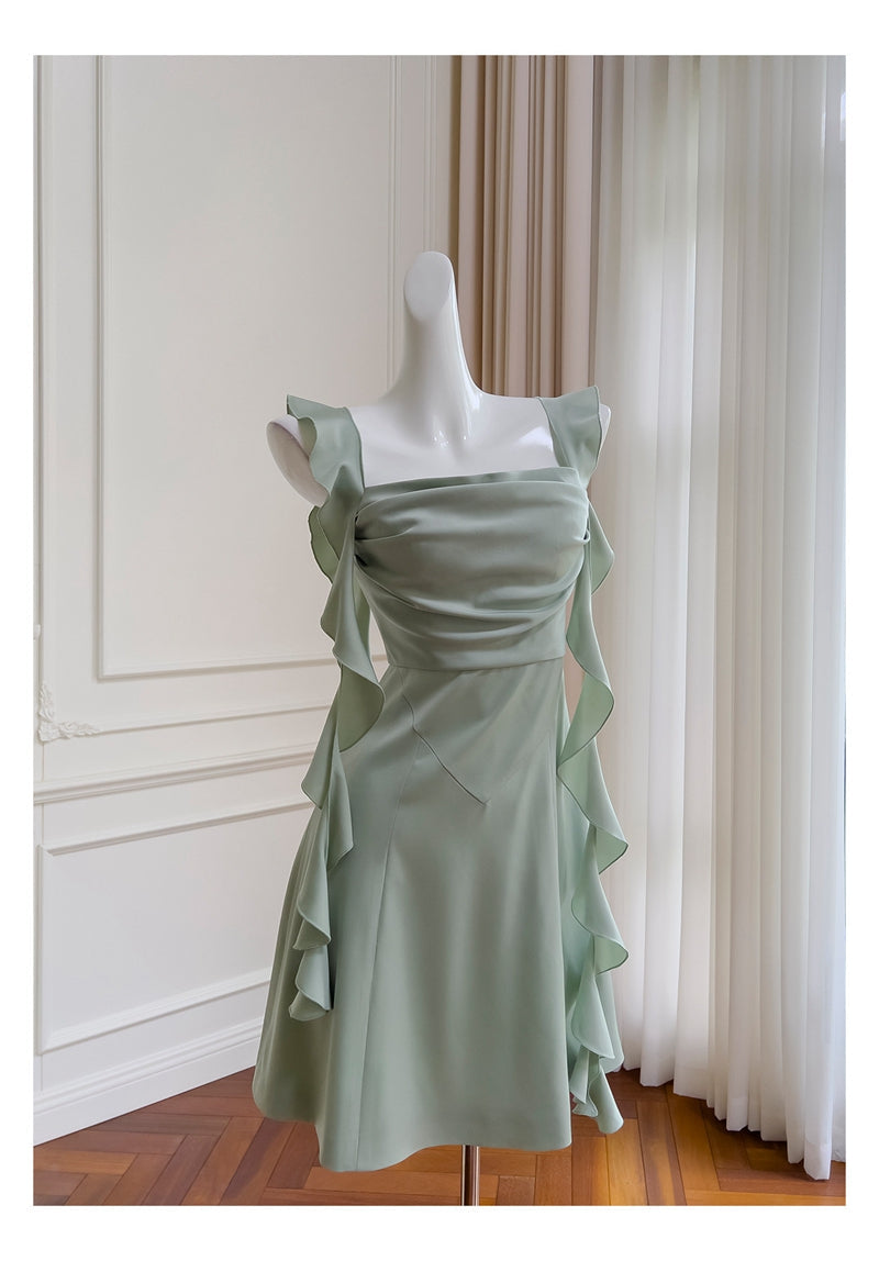 Sexy A line Square Mint Green Satin Short Homecoming Dress Summer Hoco Dresses Cocktail Dress Birthday Outfits DP2283