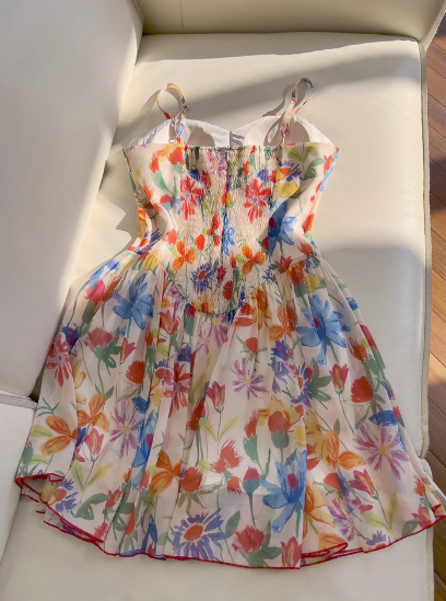 Vestido corto de gasa con tirantes finos, corte en A, floral, para fiesta de bienvenida, de verano, para cóctel, para cumpleaños, DP2288