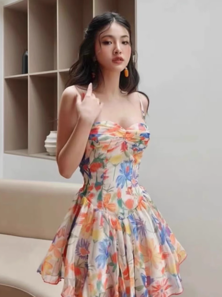 Vestido corto de gasa con tirantes finos, corte en A, floral, para fiesta de bienvenida, de verano, para cóctel, para cumpleaños, DP2288