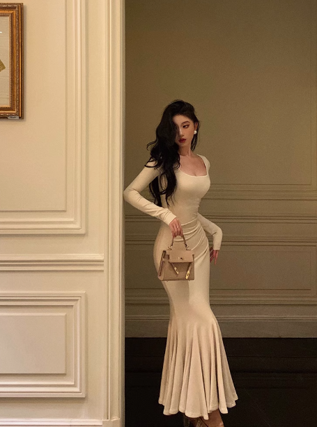 Vestido de sirena sexy de manga larga para 21 cumpleaños. Ideas de vestidos de cumpleaños para mujeres (DP2313).
