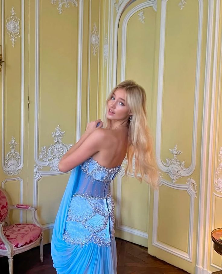 Classy Mermaid Luxury Baby Blue Pearl Chiffon Prom Dress Princess Birthday Dress Long Prom Dresses DP240