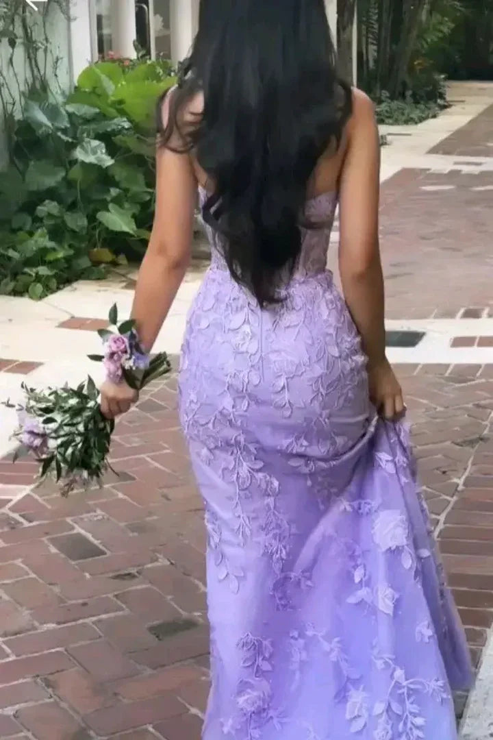 Mermaid Strapless Tulle Lace Appliques Purple formal dresses Bridesmaid Dresses evening gown Prom Dress DP292