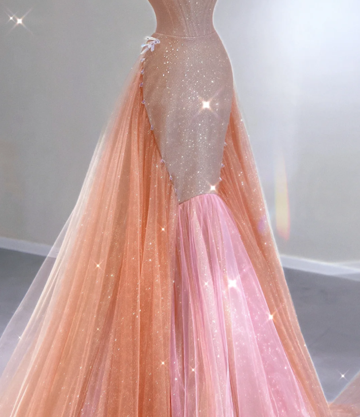 Vestido de fiesta largo rosa con lentejuelas y corte sirena, elegante, sin tirantes, para graduación, para escuela secundaria, DP402
