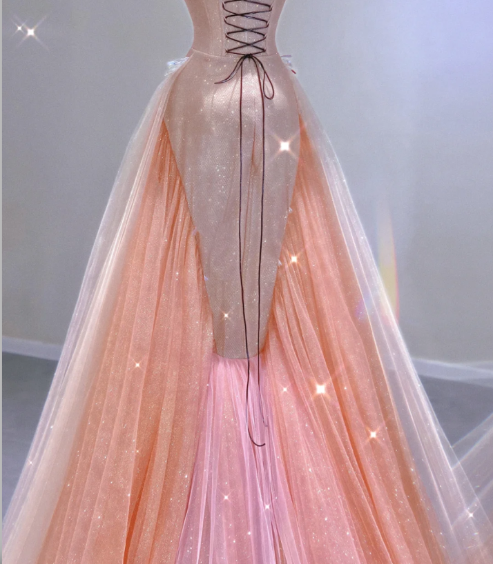 Vestido de fiesta largo rosa con lentejuelas y corte sirena, elegante, sin tirantes, para graduación, para escuela secundaria, DP402
