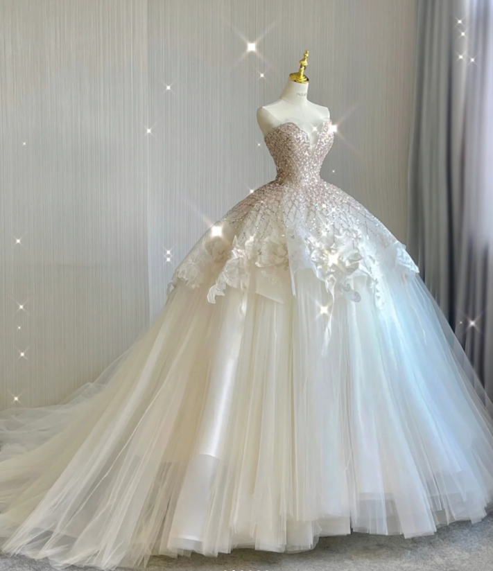 Vestido de novia blanco largo con lentejuelas y escote corazón, único, DP418