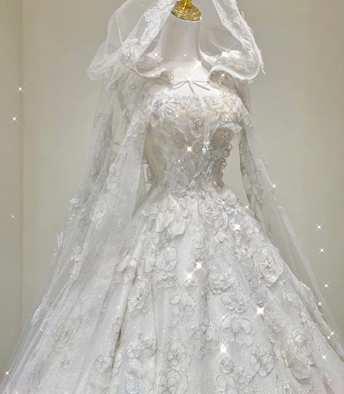 Vestido de novia blanco largo con encaje y escote cuadrado, único, DP421