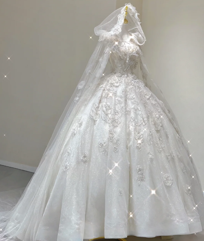 Vestido de novia blanco largo con encaje y escote cuadrado, único, DP421