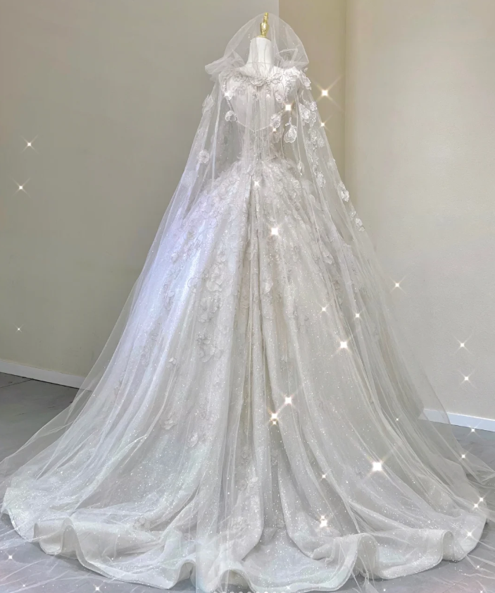 Vestido de novia blanco largo con encaje y escote cuadrado, único, DP421