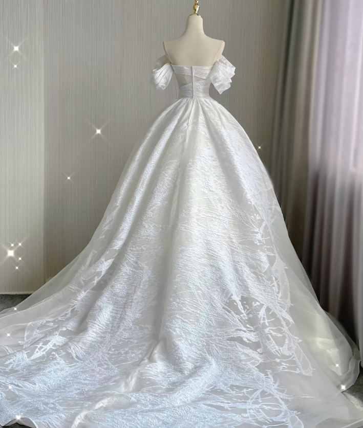Vestido de novia largo de satén blanco con hombros descubiertos, estilo clásico, para verano, DP423