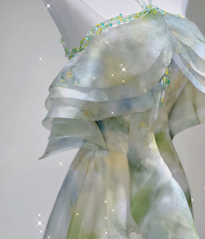 Vestido de noche elegante de gasa, corte A, sin mangas, estilo halter, para escuela secundaria, largo, verde, para fiesta, DP427
