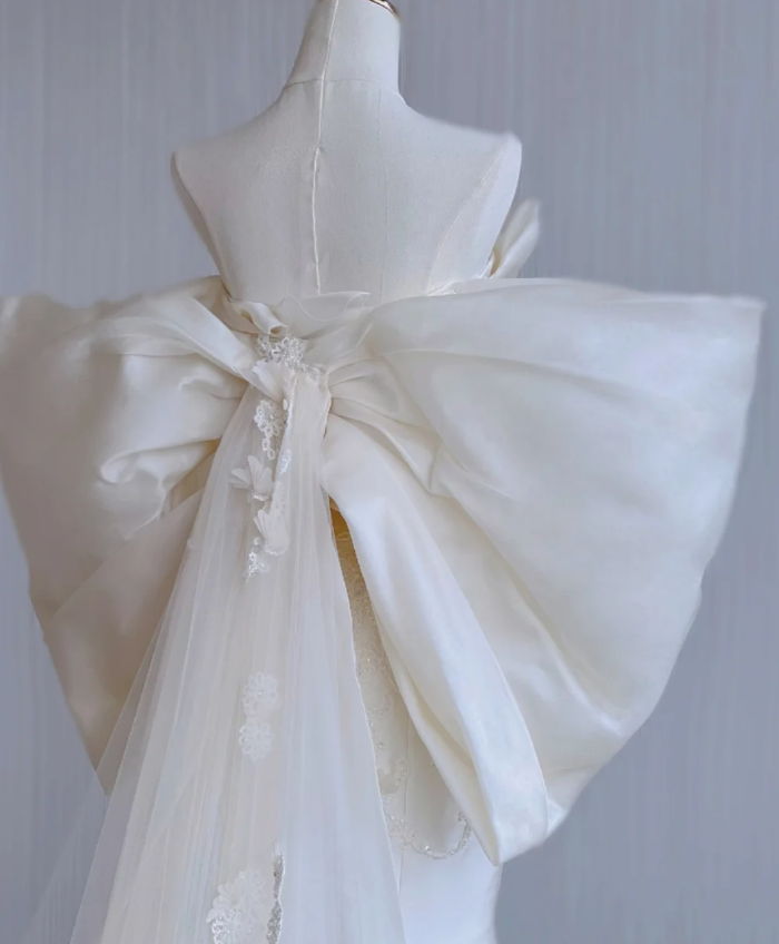 Vestido de novia de verano de satén largo sin tirantes de sirena de ensueño DP436