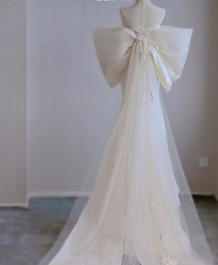 Vestido de novia de verano de satén largo sin tirantes de sirena de ensueño DP436