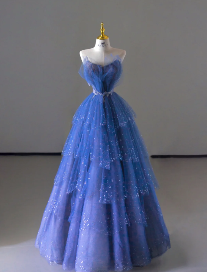 Elegante vestido de fiesta con tirantes finos de tul azul rey, para fiesta de cumpleaños, baile, graduación, DP510