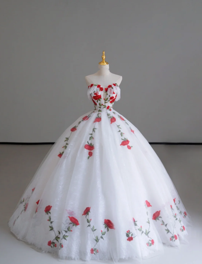 Elegante vestido de fiesta con escote corazón, de tul rojo y blanco, para fiesta de cumpleaños, baile y graduación, DP511