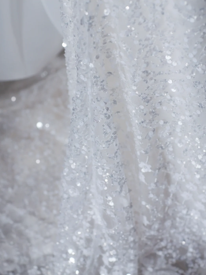 Vestido de novia largo blanco con lentejuelas y hombros descubiertos de sirena de ensueño, vestido de novia de verano DP515