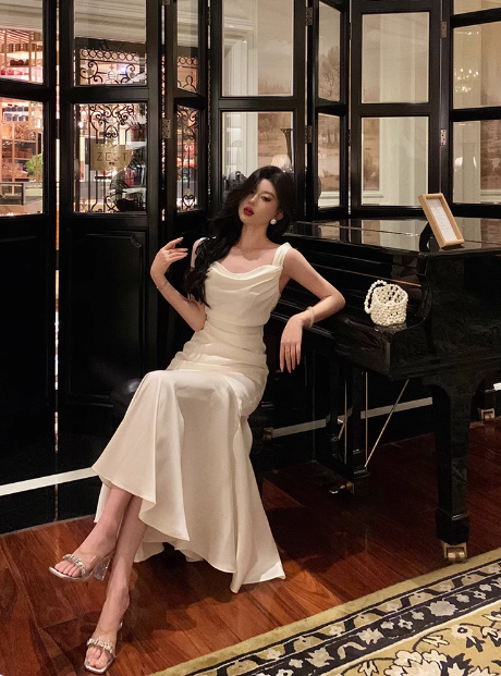 Vestido blanco elegante de sirena con escote cuadrado para 18 cumpleaños. Ideas de vestidos para mujer (DP582).