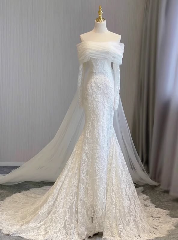 Vestidos de novia de ensueño, corte A, cuello con solapa y muescas, manga larga, cola de corte, vestido de novia de verano DP608