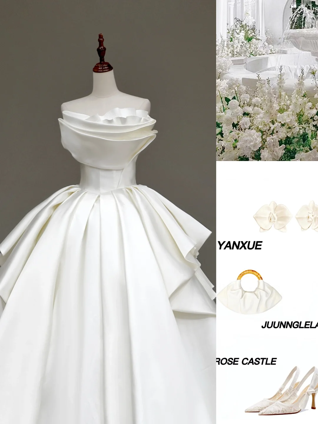 Vestido de novia único, sin tirantes, de satén blanco, DP651