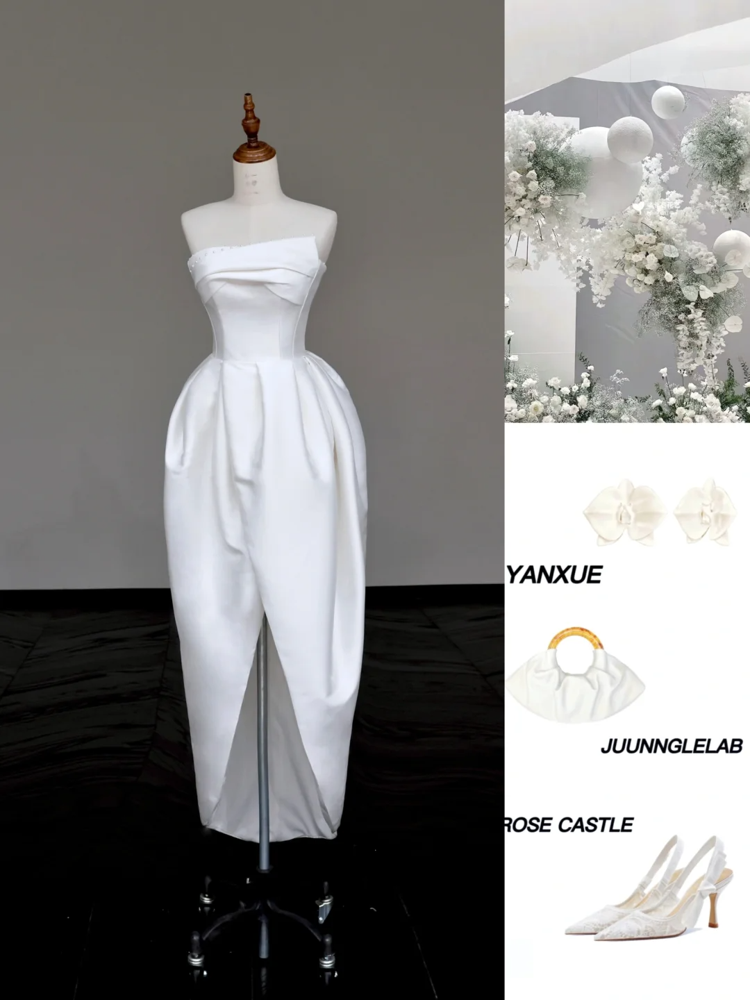 Vestido de novia único, corte A, sin tirantes, de satén color marfil, estilo minimalista, DP691