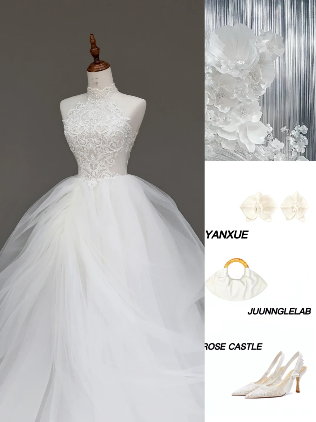 Vestido de novia único, vestido de fiesta, escote alto, sin mangas, tul blanco, vestidos de novia DP693