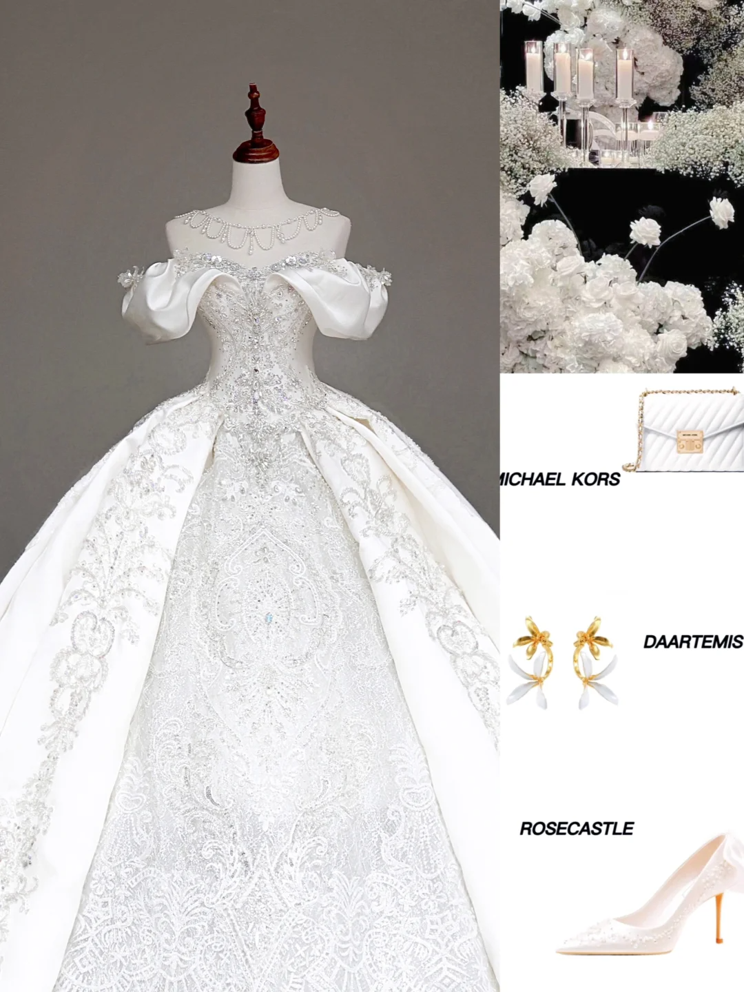 Vestido de novia elegante, con hombros descubiertos, de satén blanco y mangas cortas, DP711