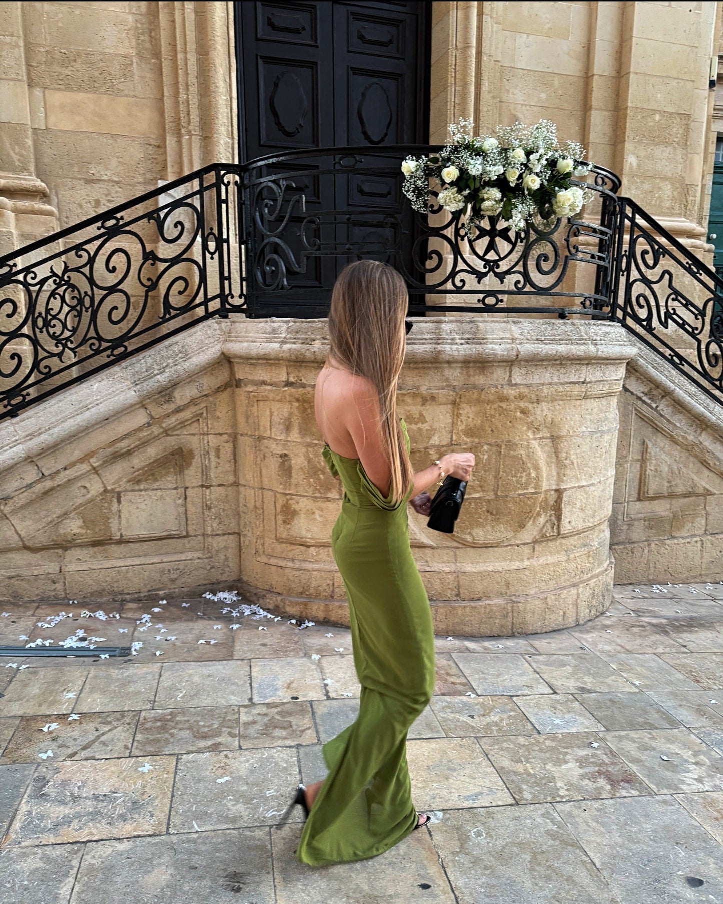 Elegante vestido de noche verde con hombros descubiertos para invitada de boda, vestidos de graduación de verano DP759